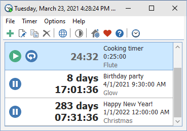 Full-featured and lightweight countdown timer and clock for Windows